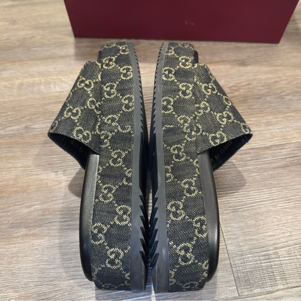 Gucci GG Monogram Canvas Denim Platform Slide Sandals - Picture 9 of 15